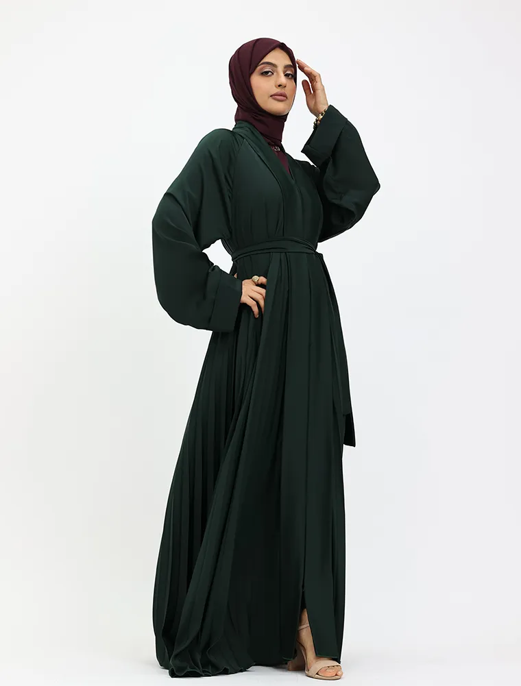 Green Pleated Silhouette Abaya